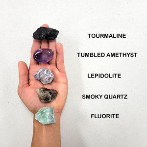 CRYSTALS FOR EMPATHS - Tourmaline, Amethyst, Lepidolite, Smoky Quartz, Fluorite